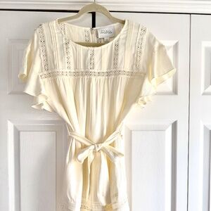 Anthropologie - By Mare Mare - Cream - XS - Short Sleeve,  Zipper Back Romper
